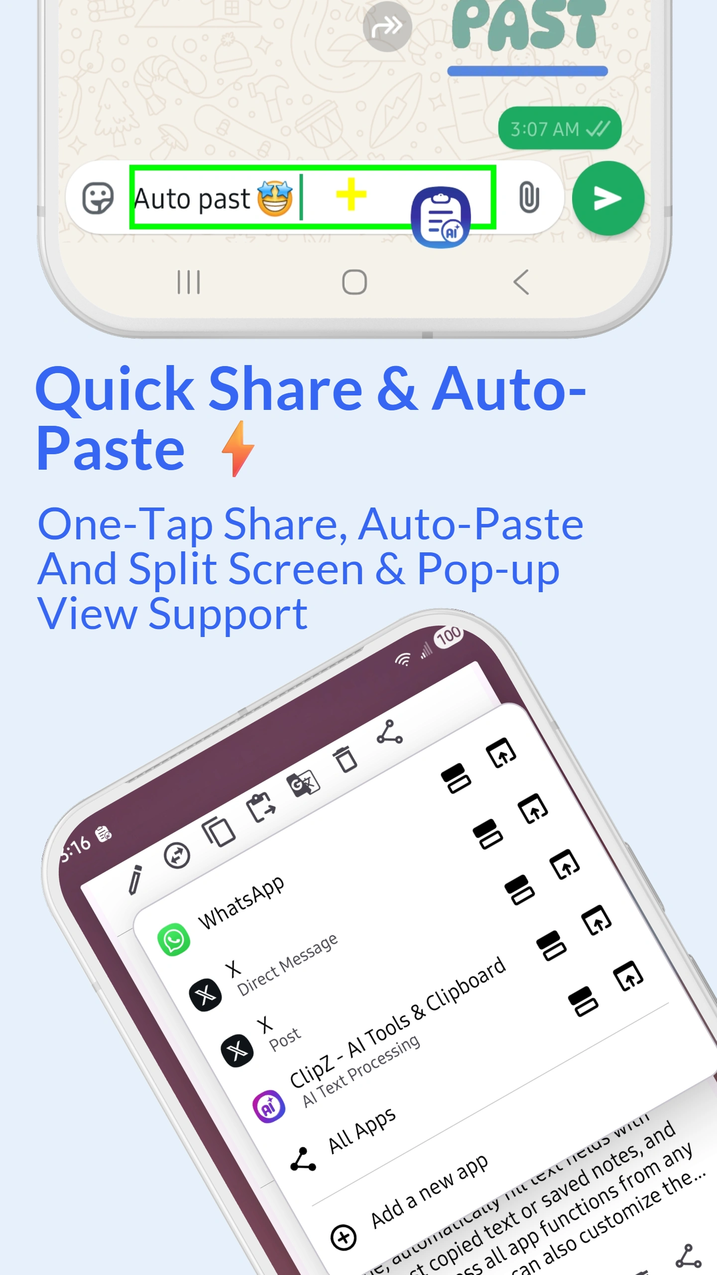 ClipZ Split Screen Sharing, Pop-up Window Sharing or Smart sharing for seamless clipboard access