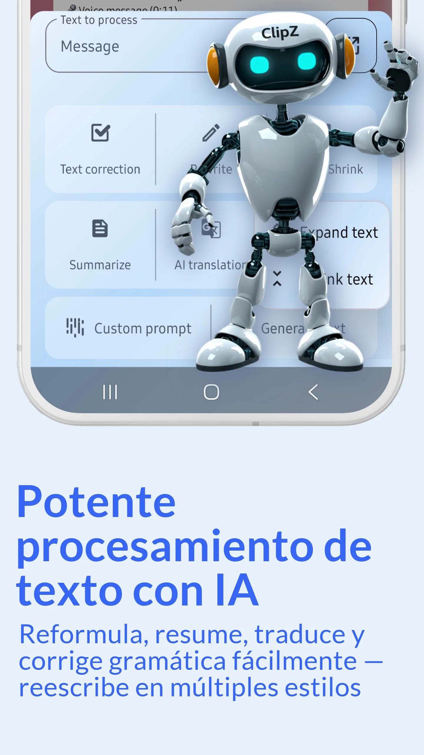 Interfaz de Herramientas de Texto IA de ClipZ y Parafraseo
