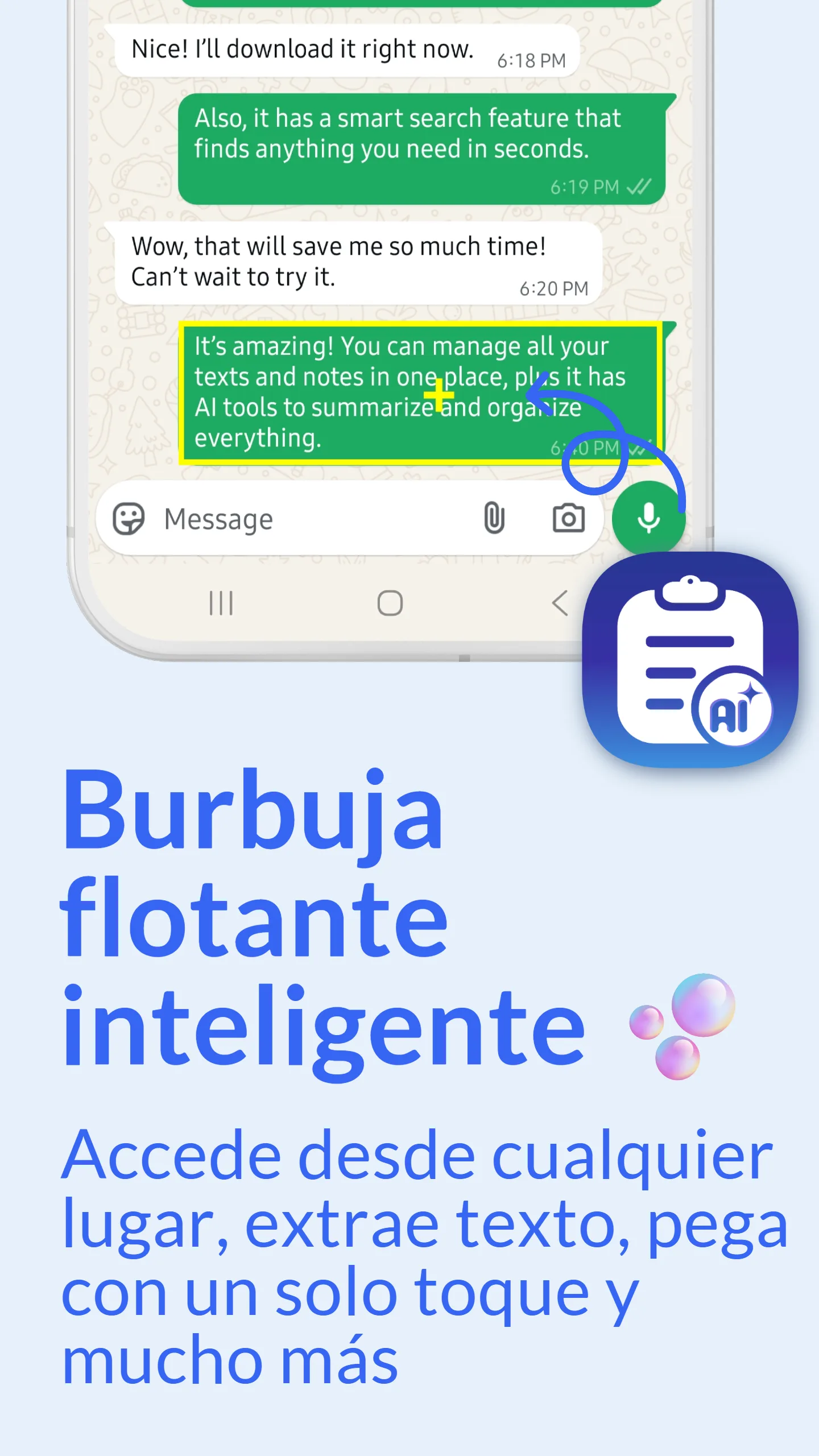 Widget de Burbuja Flotante ClipZ para extraer texto