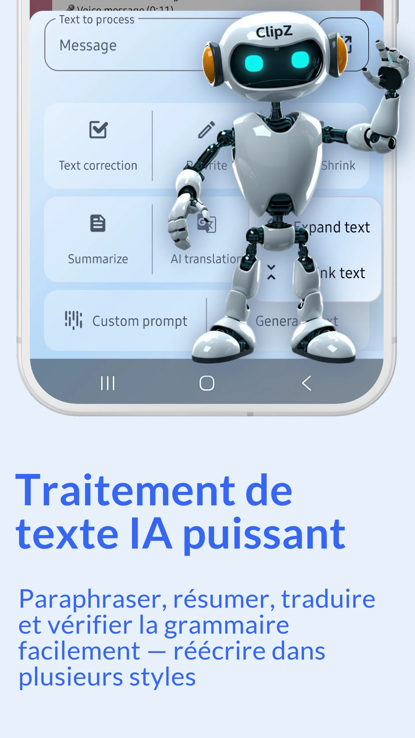 Interface des Outils de Texte IA ClipZ et Paraphraseur IA