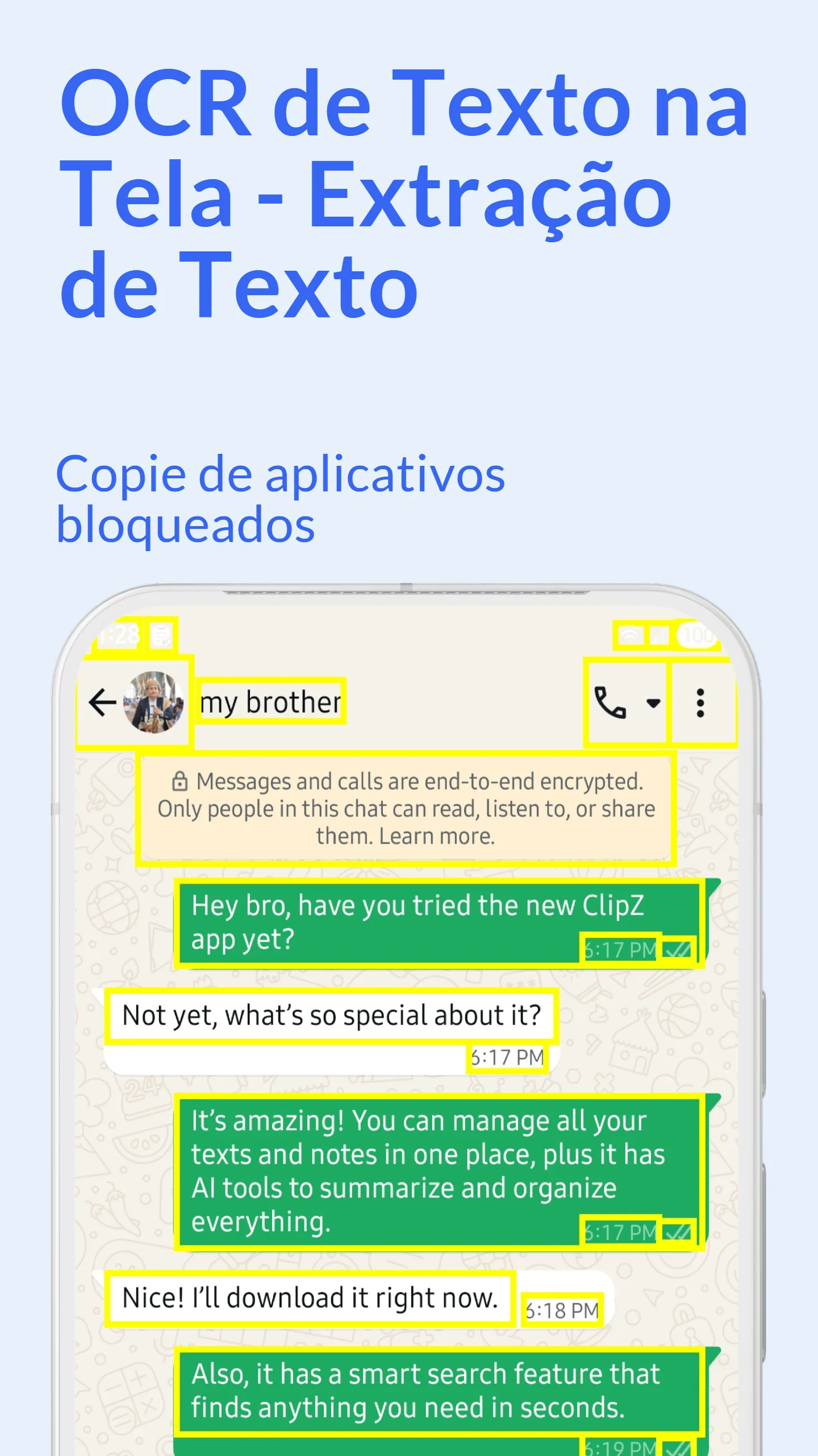 Scanner de Tela ClipZ OCR mostrando métodos de acesso