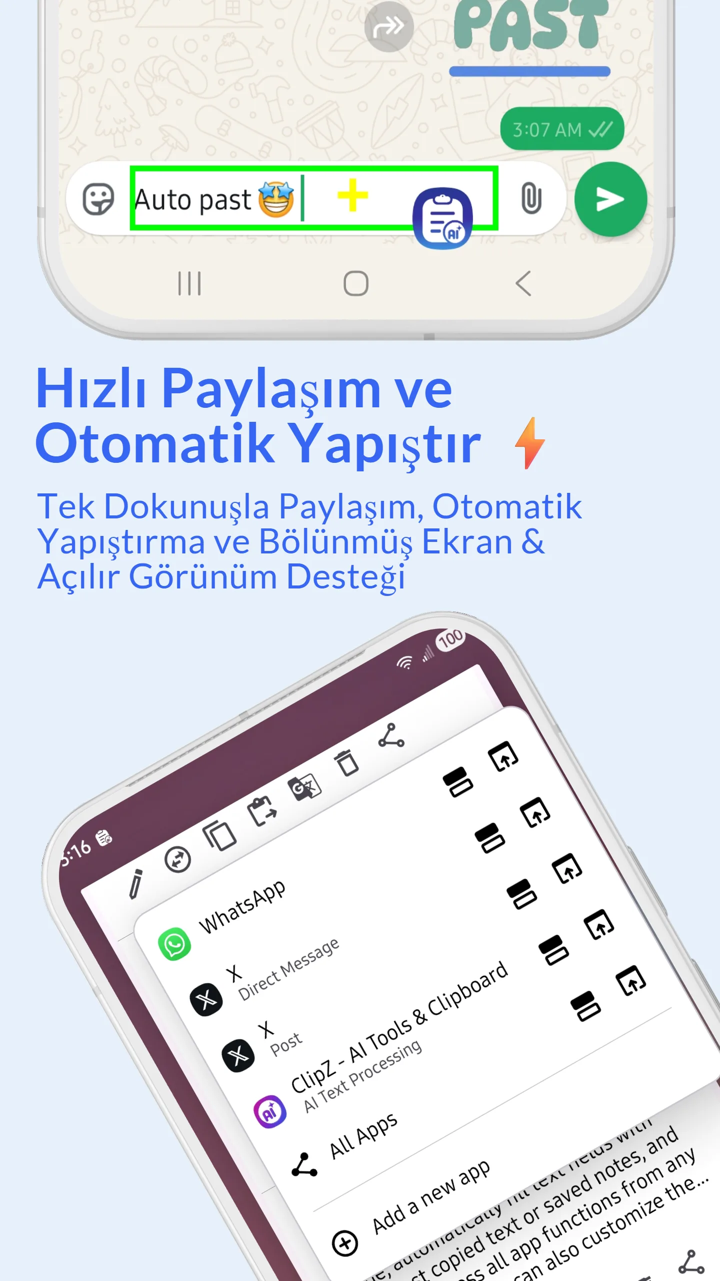 ClipZ Bölünmüş Ekran Paylaşımı, Açılır Pencere Paylaşımı veya Kesintisiz Pano Erişimi için Akıllı Paylaşım